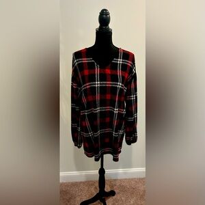 Pink Coconut Boutique Black, Red and White Plaid V Neck Tunic - Size Medium